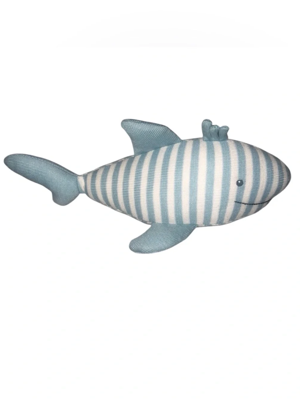 EUC Little Jellycat Sidney Blue White Striped Shark 🐋🐋 Rattle Plush Nursery Baby